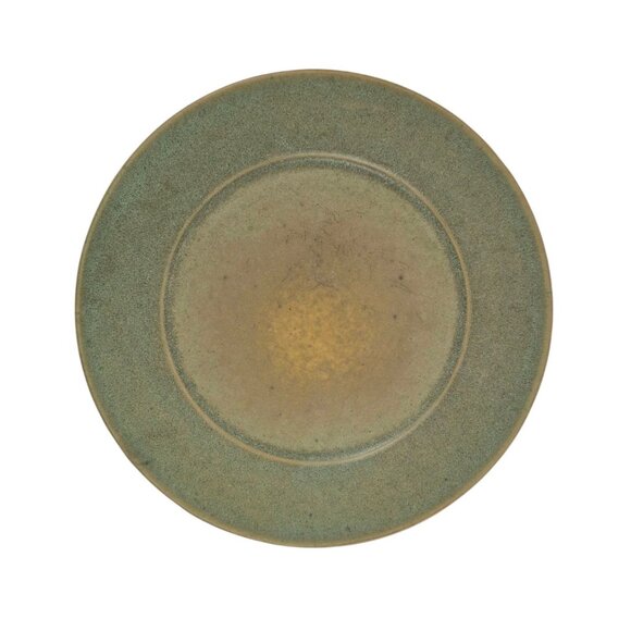 John Shedd Pottery Dinner Plate Green Yellow Art Studio Signed Stoneware - Picture 1 of 10